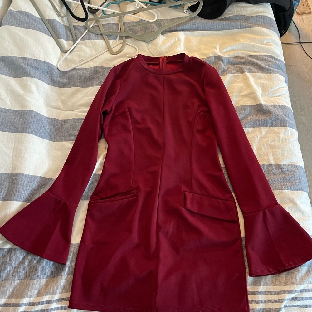 Chic Long Sleeve Burgundy Dress